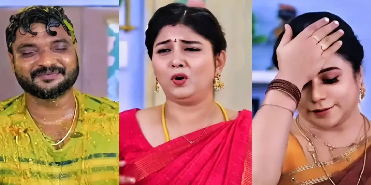 Pandian Stores2: குமாரை சாம்பாரால் குளிப்பாட்டிய அரசி… கடுப்பாகி கத்திய சக்திவேல்… Pandian Stores2: குமாரை சாம்பாரால் குளிப்பாட்டிய அரசி… கடுப்பாகி கத்திய சக்திவேல்…